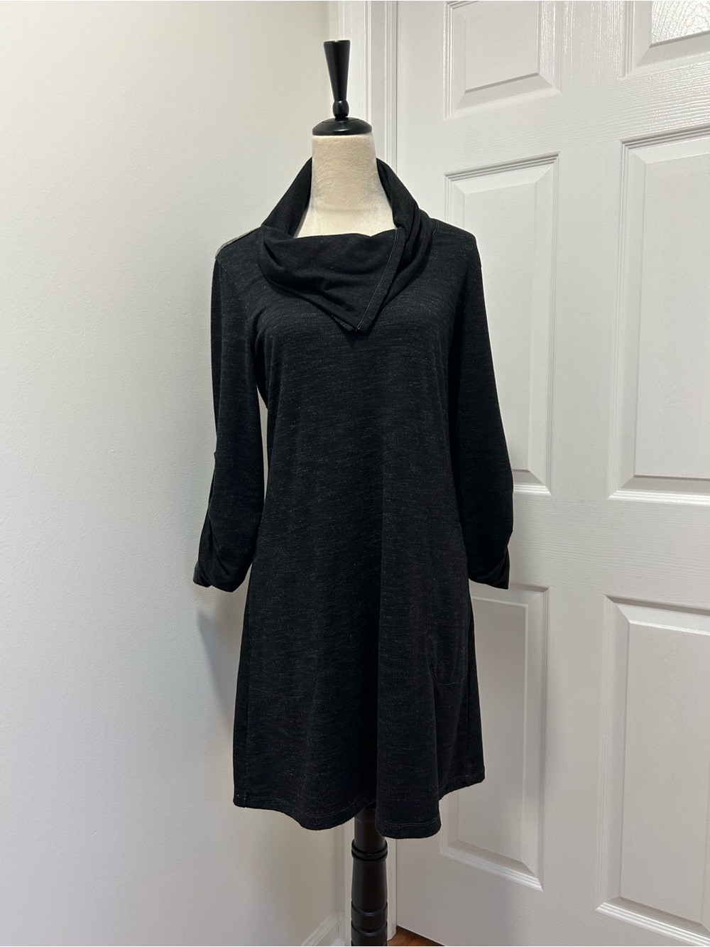 Max Studio Black Draped Cowl Long Sleeve Dress